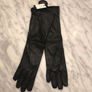 Long Black Leather Gloves size M/L